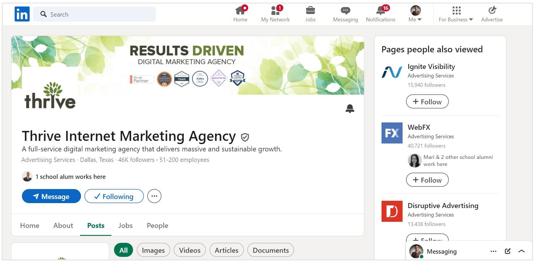 Thrive Digital Agency LinkedIn Page